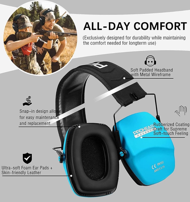 PROHEAR 016 Shooting Ear Protection Earmuffs 2 Pack, NRR 26dB for Gun Range, Hunting -Blue+Pink - Image 3
